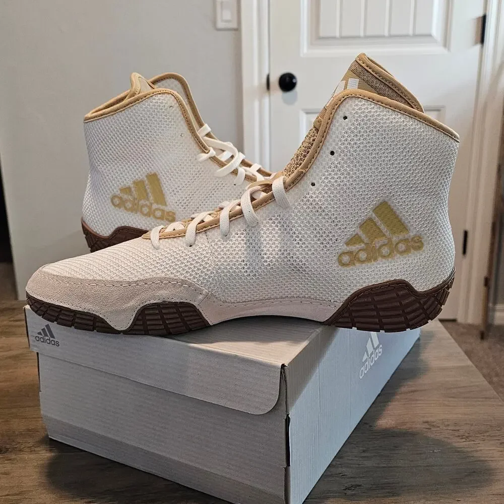 Adidas Tech Fall 2.0 Wrestling Shoe Men Sz 12 White Gold Suede Stability Support - Picture 6 of 9